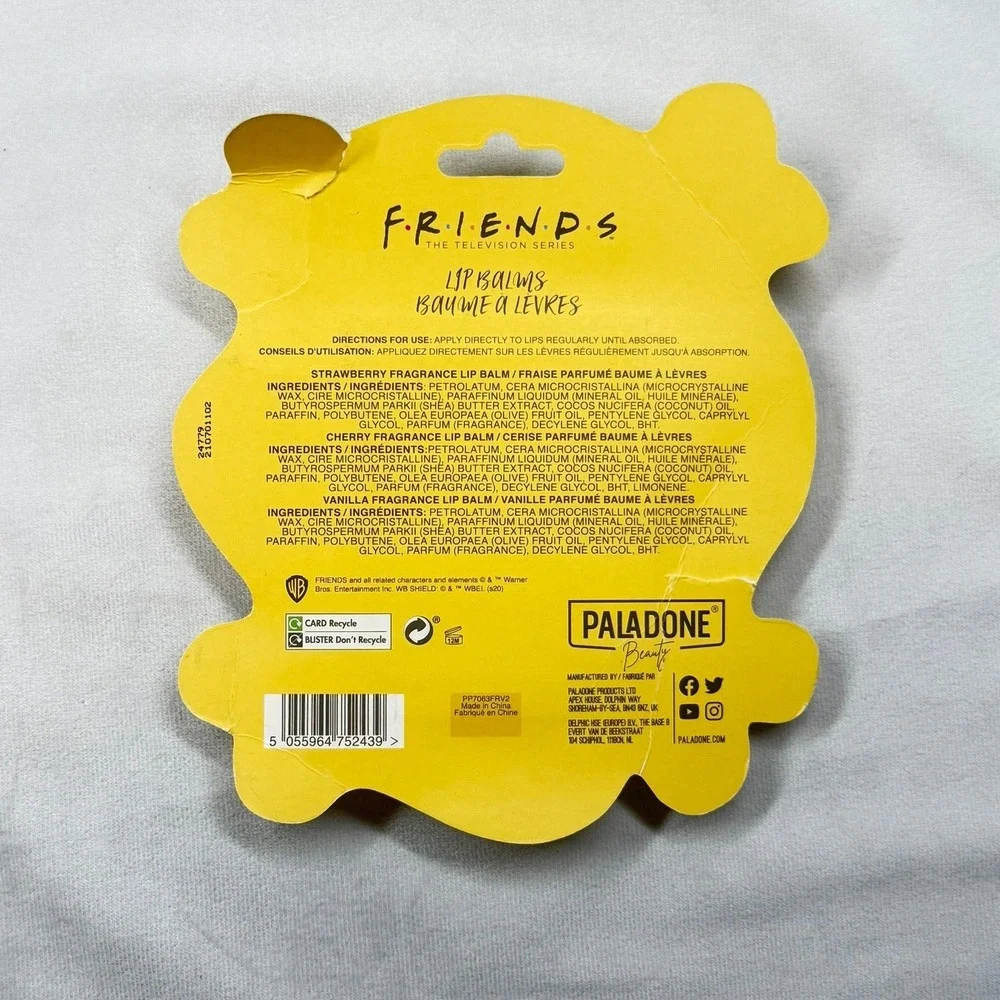 Friends TV Show Lip Balm Trio Set Strawberry Cherry Vanilla Paladone Beauty New